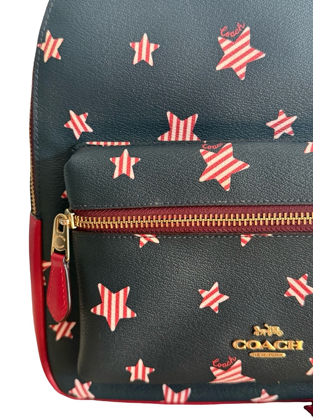 Coach Star-Print Mini Backpack - Black with Red Accents - Picture 4 of 16